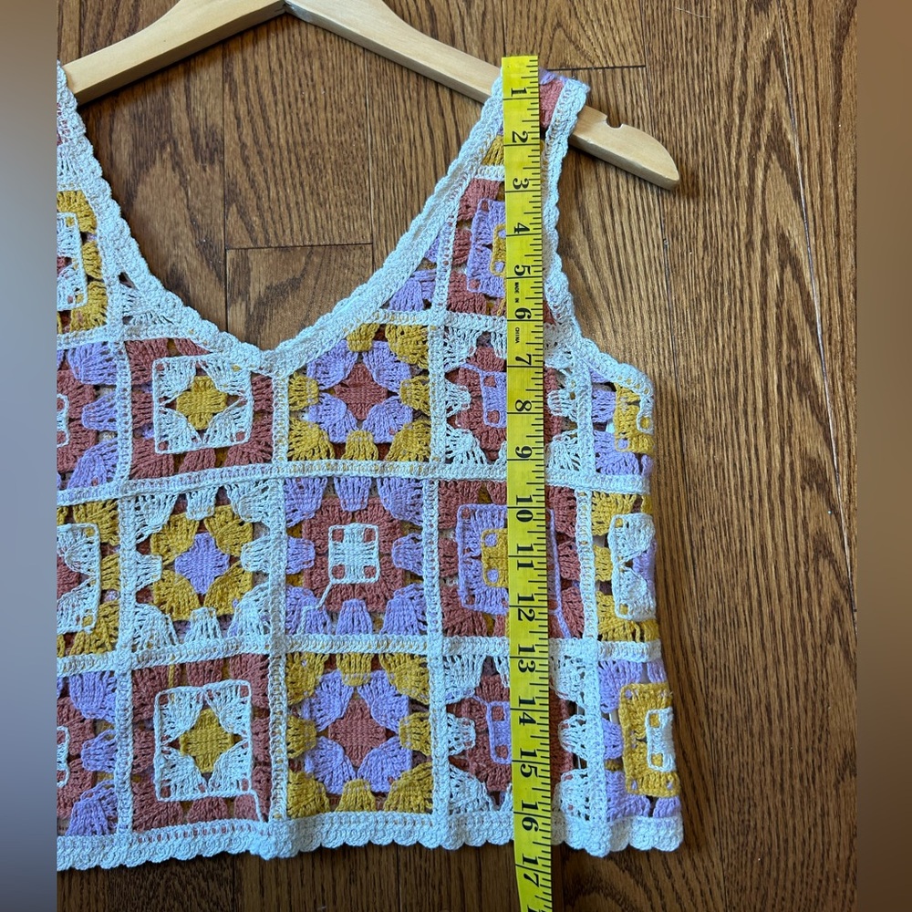 Bohemian Festival Granny Square Patchwork Indie Crochet Colourful Crop Top Small - Picture 6 of 7